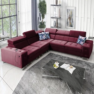 Ecksofa mit Schlaffunktion Hampton III burgundy links komfortables Ecksofa aus glattem und weichem Samtstoff