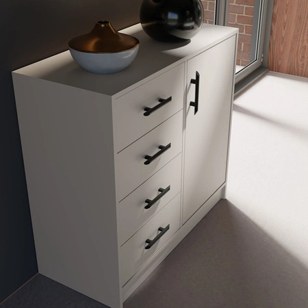 Kommode Caspe 90 cm beige modernes Möbeldesign Kommodenkanten mit speziellem ABS-Furnier verarbeitet