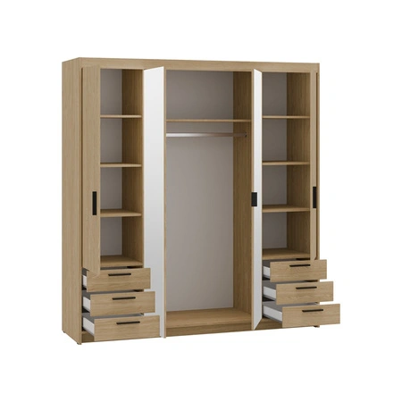 Kleiderschrank Rene 176 cm Eiche geölt stilvolles Design ABS Kante Kleiderschrank mit Spiegel für Schlafzimmer oder Garderobe Zimmer geräumige Schubladen