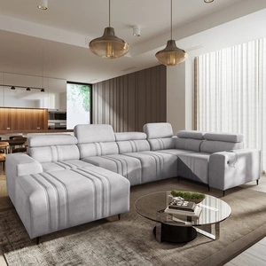 Ecksofa mit Schlaffunktion Castel IV grau Esche links stilvolles Ecksofa mit Bettkasten und verstellbaren Kopfstützen