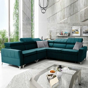 Ecksofa mit Schlaffunktion Rava IV azurblau links Samt Komfort während der täglichen Ruhe Bettzeug Container