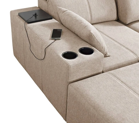 Ecksofa mit Schlaffunktion Tesalia grau Esche links modernes Design komfortable Schiebelehne Schublade in der Seite des Möbels