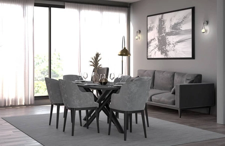 Lyon Tisch 90x185 cm portland ash / schwarz stilvoller Esstisch auf Designer-Spinnenbeinen höhenverstellbar