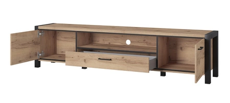 TV Schrank Aktiv 210 cm Eiche Taurus / schwarz Stilvoller TV-Schrank mit Industriecharakter Metallgriffe schwarz