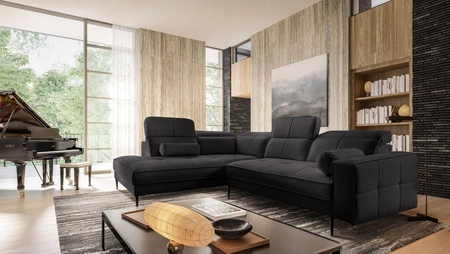 Ecksofa Samos schwarz links modernes Design einfach und stilvoll Körper in jedes Interieur Design passen verstellbare Kopfstützen