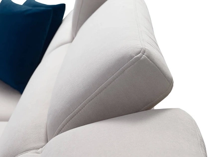 Ecksofa mit Schlaffunktion Kelly IV elfenbeinfarbener linksseitiger Samt komfortables Ecksofa verstellbare Kopfstützen seitlich mit Lamellen eingefasst