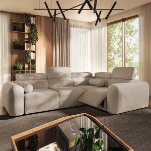 Ecksofa mit Schlaffunktion Cantare II Lux beige rechtsseitiges Komfort-Ecksofa für das Wohnzimmer mit erhöhtem Fußteil weicher Stoff