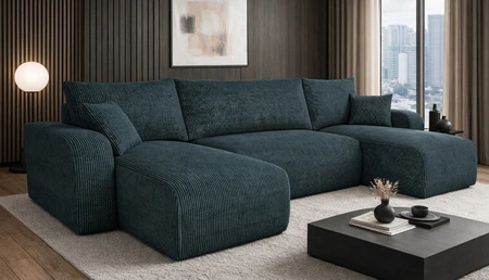 Ecksofa mit Schlaffunktion Fiesta U grau stilvolles Ecksofa mit interessanter Form strapazierfähiger Kordstoff Bettzeugcontainer