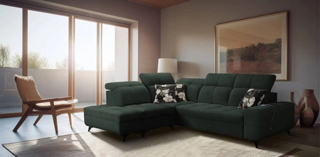 Ecksofa mit Schlaffunktion Buffalo VII grün linksseitig stilvolles Ecksofa mit Bettzeugcontainern Velourstoff