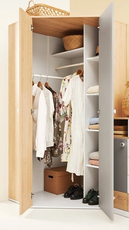 Eckkleiderschrank Pixel Schwamm Eiche / grau ideal für das Jugendzimmer funktional und geräumig Originalfarben