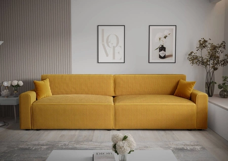 Klappsofa Brandon XL Bis Honig modernes Design dreidimensionalen Stoff mit ausdrucksvollen Streifen Bettzeugbehälter