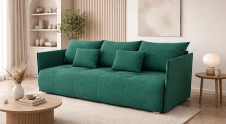 Sofa mit Schlaffunktion Selva Flaschen grün Funktionssofa mit Bettzeugbehälter aus bequemem Plüschstoff
