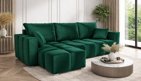 Ecksofa mit Schlaffunktion Linco flaschengrün universal Ecksofa mit modernem Design aus weichem Samtstoff