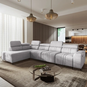 Ecksofa mit Schlaffunktion Castel XI grau Esche linke Ecke bequemes Sofa mit Stauraum für Bettzeug strapazierfähiger Stoff