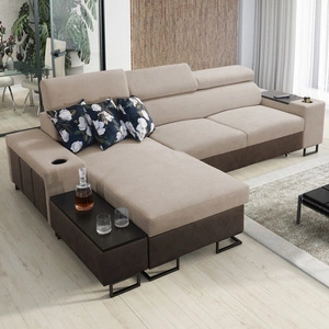 Ecksofa mit Schlaffunktion Flavio beige/braun links elegantes Ecksofa mit einer Verlängerung der offenen Bar in der Seite des Möbels