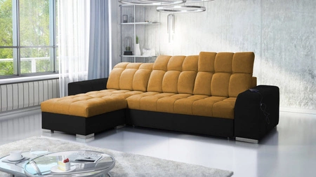 Ecksofa mit Schlaffunktion Luigi honig/schwarz links Ecksofa mit zwei Bettkästen Stoff mit interessanter Struktur