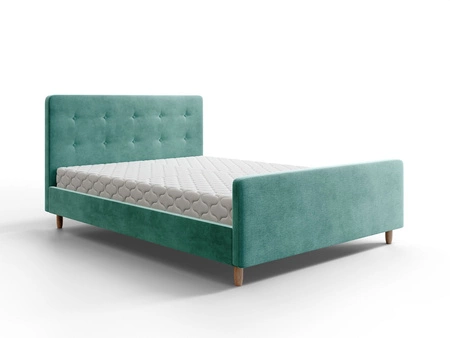 Polsterbett Isara 180x200 grün mit Container im modernen skandinavischen Stil mit markantem Kopf- und Fußteil