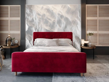 Polsterbett Isara 140x200 kastanienbraun mit Stauraum im modernen skandinavischen Stil mit markantem Kopf- und Fußteil