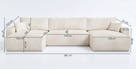 Ecksofa mit Schlaffunktion Fiesta U XL schwarz elegantes Ecksofa für Wohnzimmer mit Bettzeugablage Kordelstoff