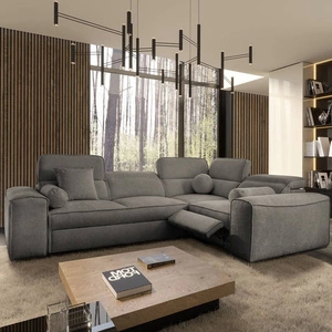 Ecksofa mit Schlaffunktion Viano II Lux grau rechtsseitiges Designer-Ecksofa für das Wohnzimmer mit komfortablem ausziehbarem Fußteil