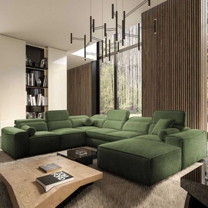 Ecksofa mit Schlaffunktion Viano VIII grün rechts modernes Ecksofa mit interessantem Design Bettzeugcontainer