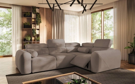 Ecksofa mit Schlaffunktion Cantare II Lux dunkelbeige rechts bequemes Ecksofa für Wohnzimmer mit hochklappbarem Fußteil weicher Stoff