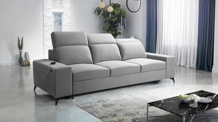 Kelly Sofa mit Schlaffunktion grau stilvolles Sofa für Wohnzimmer mit einfachem Design verstellbare Kopfstützen Veloursstoff