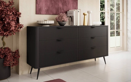 Kommode Lante 163 cm schwarz elegantes Design ovale Form der Kommode auf hohen Beinen geschmackvoll geriffelte Front gesetzt