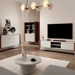 Tantuni Nussbaum / Beige Stilvolle Wohnwand mit abgerundeten Vorderkanten Trendfarben