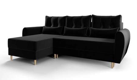 Ecksofa mit Schlaffunktion Rovigo schwarz links elegantes Ecksofa in skandinavischer Form großes Bettzeugfach
