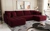 Ecksofa mit Schlaffunktion Oroso U burgunderfarbener Bettkasten weicher Samtstoff mit hydrophober Beschichtung dekorative Steppung
