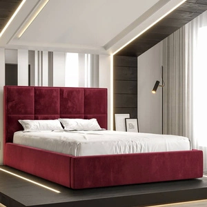 Polsterbett Aresa 140x200 mit Aufbewahrung Dunkelrot Modernes skandinavisches Stilbett mit bequemem Kopfteil