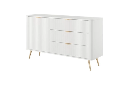 Lante Schubladenkommode 138 cm weiß elegante abgerundete Kommode auf einem Metallsockel unterstützt stilvolle Griffe