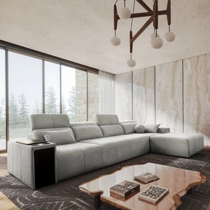 Ecksofa mit Schlaffunktion Tesalia XII grau Esche rechts modernes Design komfortable Schiebelehne Schublade in der Seite des Möbels