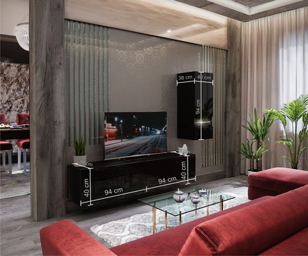 Möbelset Omega schwarz glänzend außergewöhnliches Design praktische Lösung ideal für jedes Wohnzimmer vergrößert optisch den Innenraum