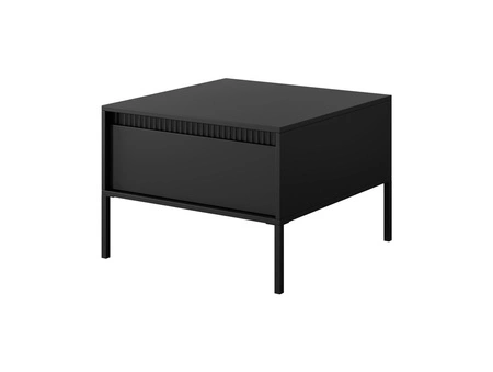 Sesti Couchtisch schwarz elegantes Design Couchtisch mit geräumigen Schublade auf einem Metallsockel dekorative Riffelung gesetzt