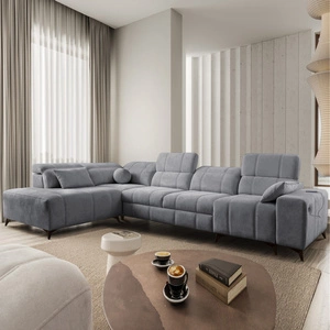 Ecksofa mit Schlaffunktion Penejos XI grau linksseitig komfortables Ecksofa mit verstellbaren Kopfstützen und zwei Bettkästen