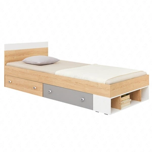 Bett mit Schubladen Pixel 120x200 cm Biskuit Eiche / weiß / grau modernes Design Bettumrandung mit speziellen ABS-Furnier fertig