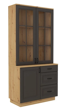 Sideboard Style 100 cm Eiche artisan / grau graphit klassisches Design Einscheibensicherheitsglas stilvoll gefräste Fronten geräumige Schubladen