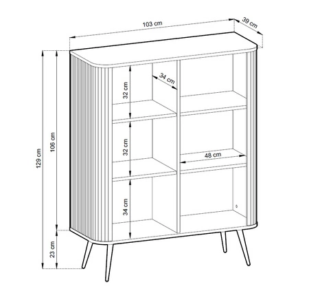 Zoya 103 cm Kommode weiß elegantes Design ovale Form auf goldenen Metallbeinen geschmackvoll geriffelte Front gesetzt