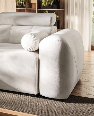 Ecksofa mit Schlaffunktion Cantare VIII graue Esche links geschmackvolles Ecksofa mit verstellbaren Kopfstützen Bettzeug Container