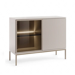 Kommode Amma 104 cm beige unkonventionelles Design geriffelte und verglaste Fronten mit Push-to-Open-System