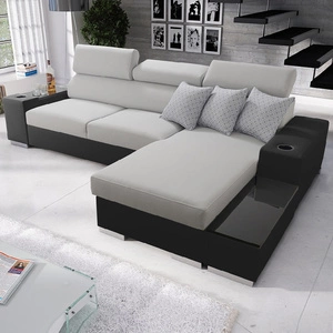 Ecksofa mit Schlaffunktion Provo Esche grau/schwarz rechtes Ecksofa mit Bettzeugablage und Funktionserweiterung