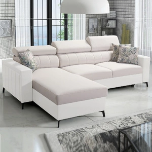 Ecksofa mit Schlaffunktion Savona creme/weiß links elegantes Ecksofa mit verstellbaren Kopfstützen Ziernähte