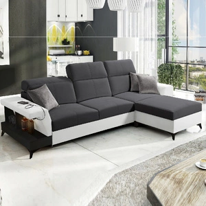 Ecksofa mit Schlaffunktion Bresso graphit / weiß rechtes Ecksofa mit praktischer Ablage in schwarz verstellbare Kopfstützen