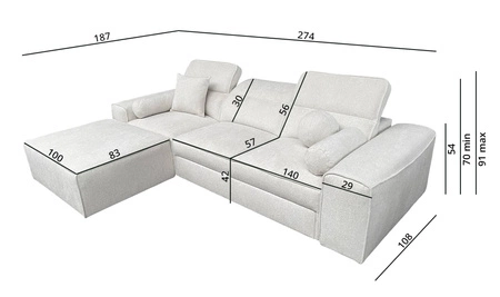 Ecksofa mit Schlaffunktion Viano creme links stilvolles Ecksofa mit interessanter Form verstellbare Kopfstützen Zierkissen