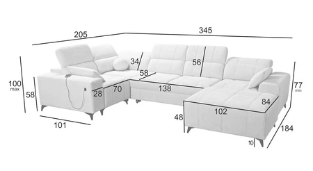 Ecksofa mit Schlaffunktion Penejos IV lachsfarbenes stilvolles Ecksofa mit zwei Bettkästen strapazierfähiger Stoff