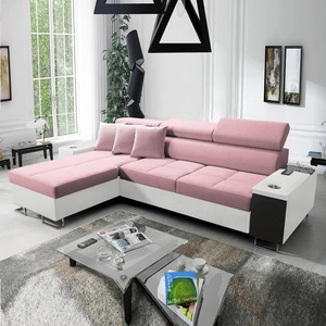 Ecksofa mit Schlaffunktion Dafni Indischem Rosa/Weiß linksseitig aus Samt bietet Komfort und Funktionalität während der täglichen Erholung
