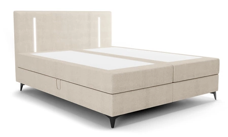 Boxspringbett Norco 180x200 beige stilvolles Bett mit einem Staufach Beleuchtung im Kopfteil fügt eine einzigartige Note