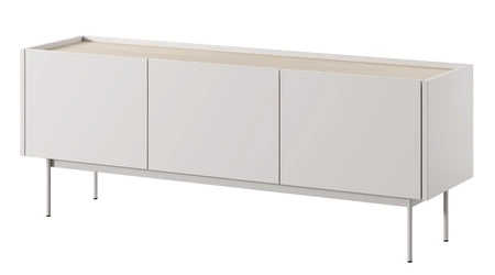 RTV Schrank Vellore 144 cm beige minimalistisches Design grifflose Fronten Metallbeine in der Farbe der Schrankfronten abgesenkte Platte